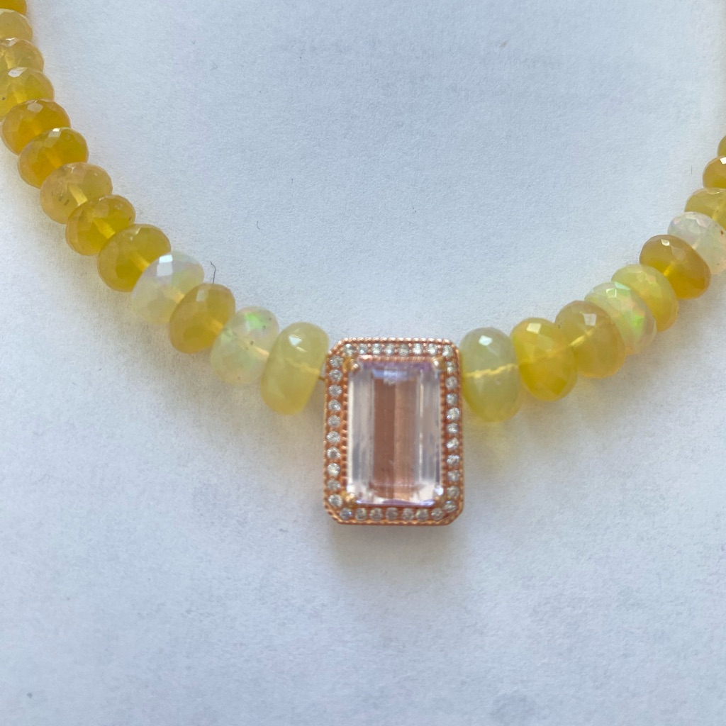 Jacquie Aiche Pave Diamond And Kunzite Center Stone Rose-Gold Necklace 3895$